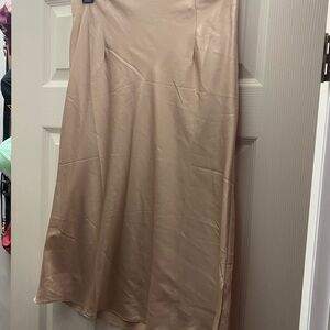 Gold satin midi skirt